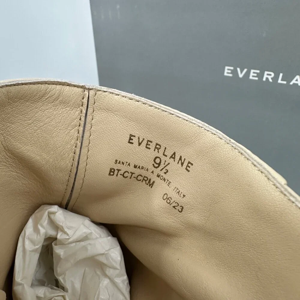 Everlane The City Boot in Cream Leather 9.5 Women's Side Zip Block Heel Ankle